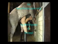 On the farm, having horse sex with a little teenager